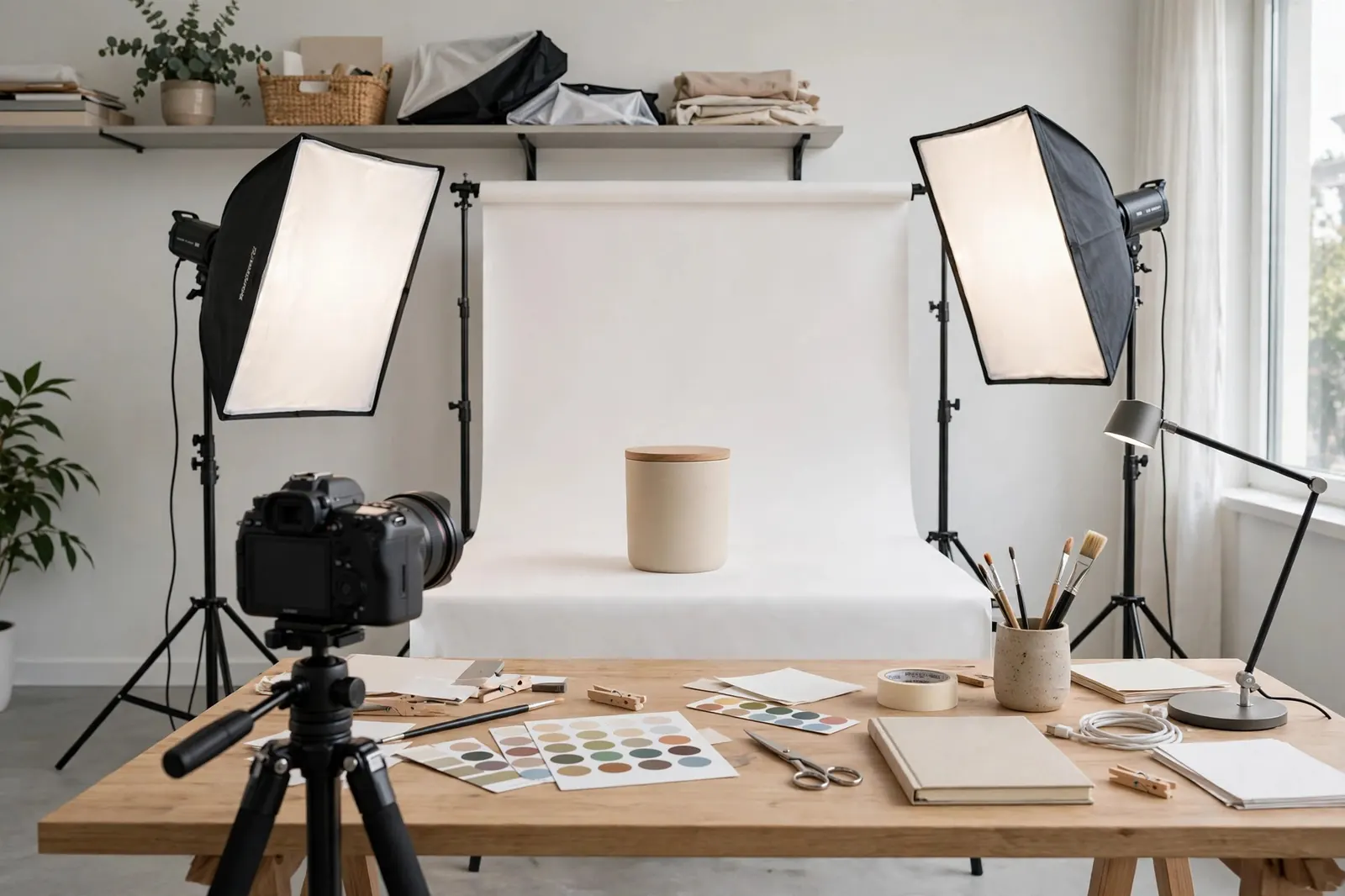 E-commerce creative studio with product photography setup